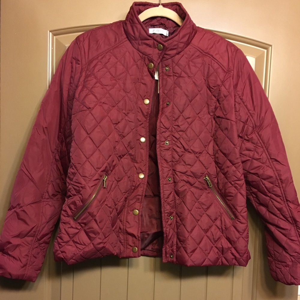 Red quilted jacket